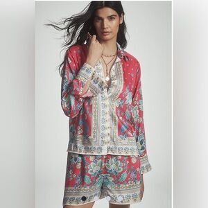 Anthropologie Maeve Scarf Blouse Top w/ Shorts Pink Outfit Matching Set